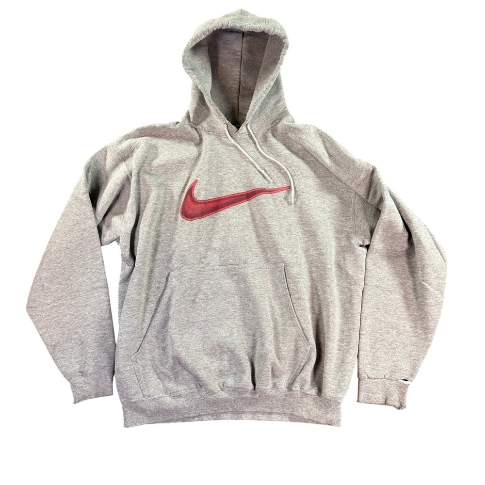 VTG Nike Hoodie Mens Large Gray Embroidered Oversized Big Swoosh Distressed USA